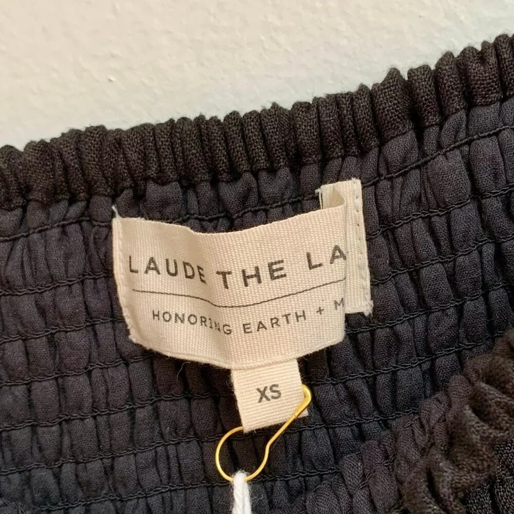 NWT LAUDE The Label Smocked Bodice Dress in Black Linen - Picture 4 of 6